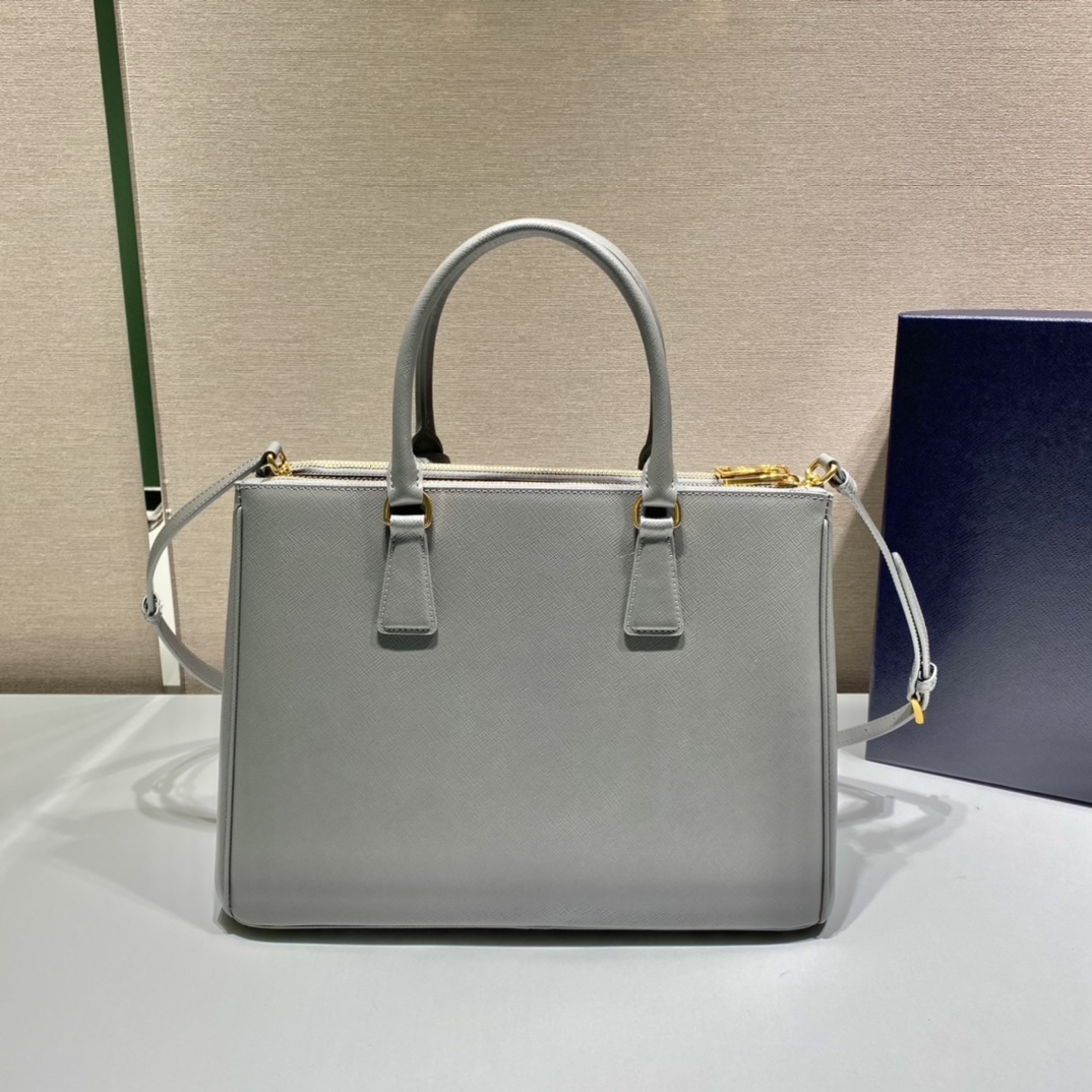 Prada Large Galleria Saffiano Leather Bag Tote Shoulder Bag Light Grey 1BA274